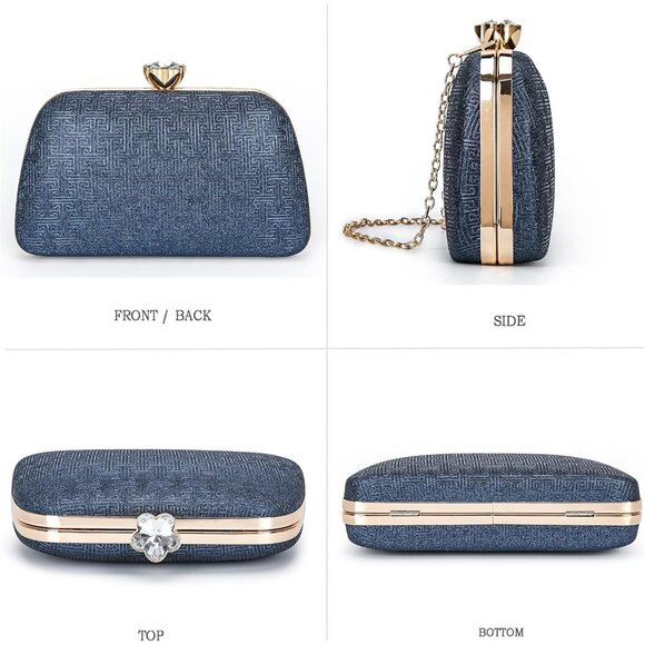 ⚡ Women\'s Blue Elegant Rhinestone Formal Events Unique Clutch Chain Strap Bag